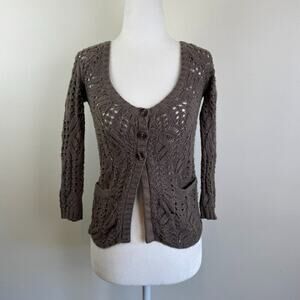 Vintage Y2K Abercrombie Ruehl 925 S Babydoll Cardigan Taupe Brown Plunge Neck